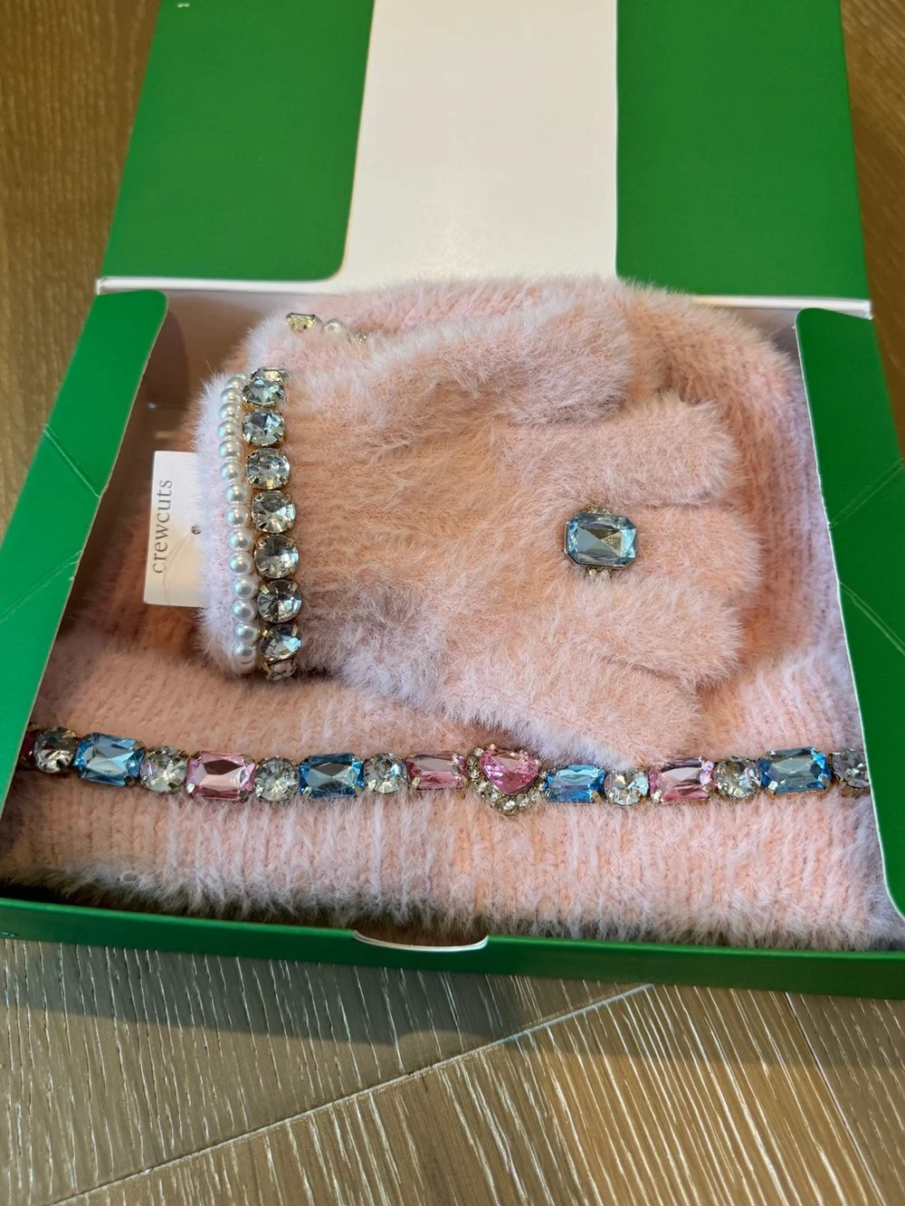 Super Smalls Kids Pink Faux-Fur Beanie and Gloves Set with Jewel Trim